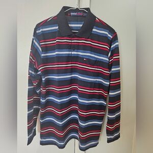 Tommy hilfiger men large long-sleeved shirts,  navy red white stripe